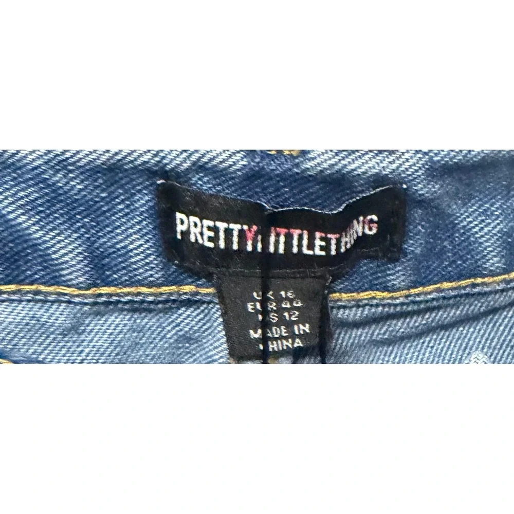 PrettyLittleThing Womens High Waisted Raw Hem Denim Bermuda Shorts Blue Size 12